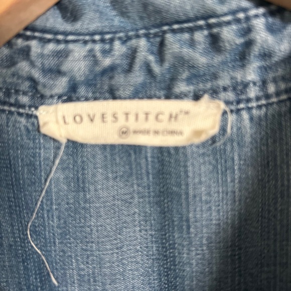 Lovestitch Denim Blue Shirt Dress Short Sleeves Button Front Tie Waist Medium - Picture 3 of 7